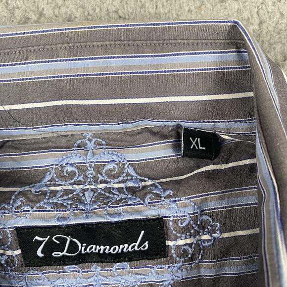 7 Diamond Button UP Shirt Men's XL Gray Blue Striped - Picture 4 of 9